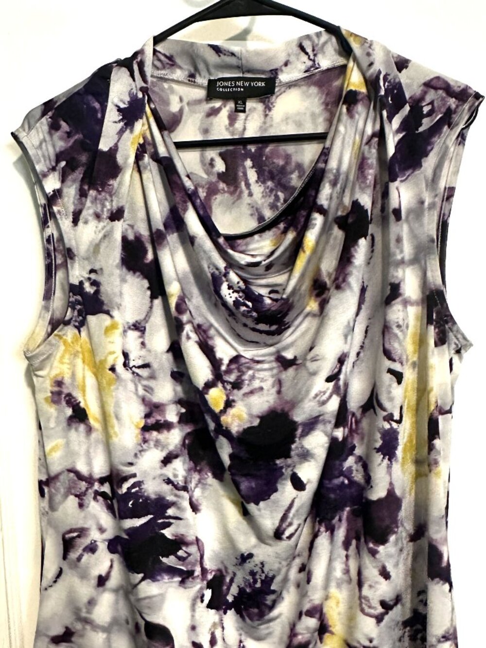 Jones New York Collection Cowl Neck Sleeveless Top - Purple Watercolor Floral (X